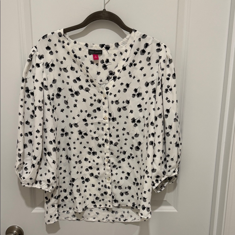 Vince Camuto Black and White Patterned Blouse